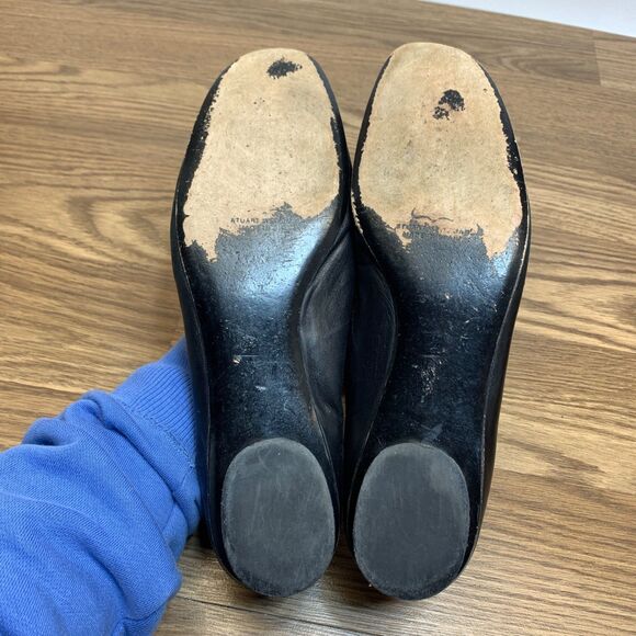 Stuart Weitzman Black Cutout Flower Leather Flats Slip On Womens Size 10 M - Picture 7 of 11